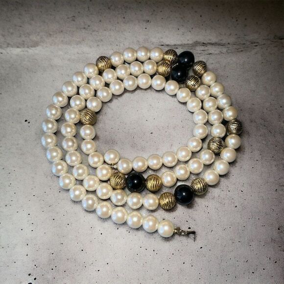 Imitation Pearls with Resin and Metal Beaded Womens Necklace 35" - Picture 5 of 7